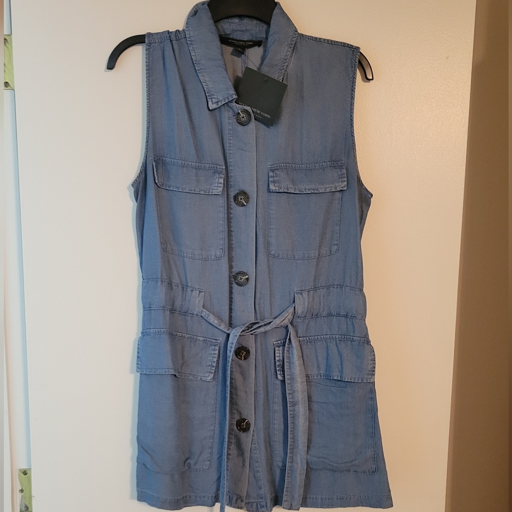 NWT! Marc New York Tencel Chambray Denim Sleeveless Tie Waist Dress - Picture 4 of 12